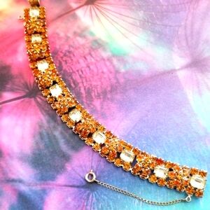 Vintage bracelet sunny yellow rhinestones bracelet orange